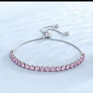 925 Sterling Silver Elegant Pink and Silver Bracelet